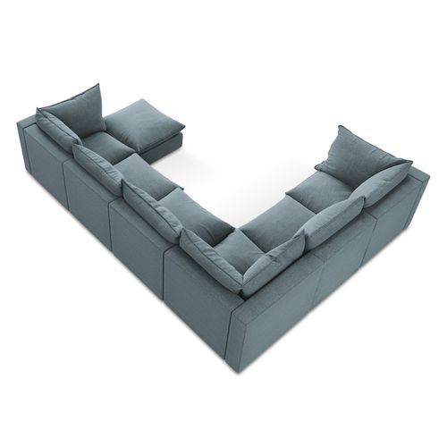 Canapé Panoramique 5 Places Modulaire Manao En Tissu Bouclette Jeans