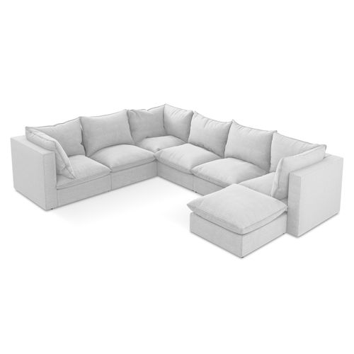 Canapé Panoramique 5 Places Modulaire Manao En Tissu Bouclette Argent