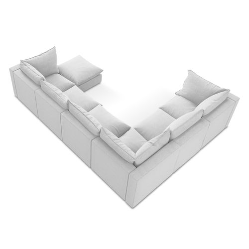 Canapé Panoramique 5 Places Modulaire Manao En Tissu Bouclette Argent