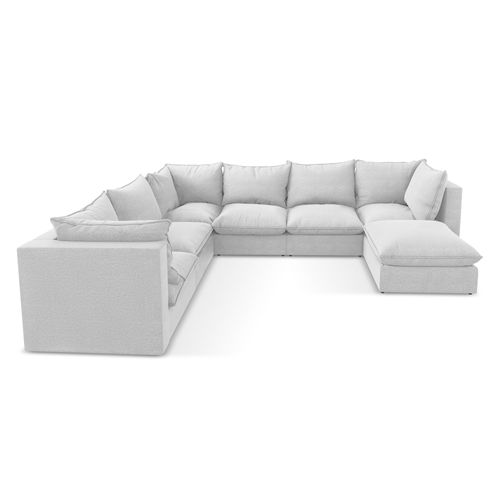 Canapé Panoramique 5 Places Modulaire Manao En Tissu Bouclette Argent