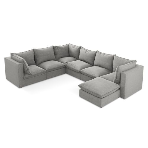 Canapé Panoramique 5 Places Modulaire Manao En Tissu Bouclette Gris Clair