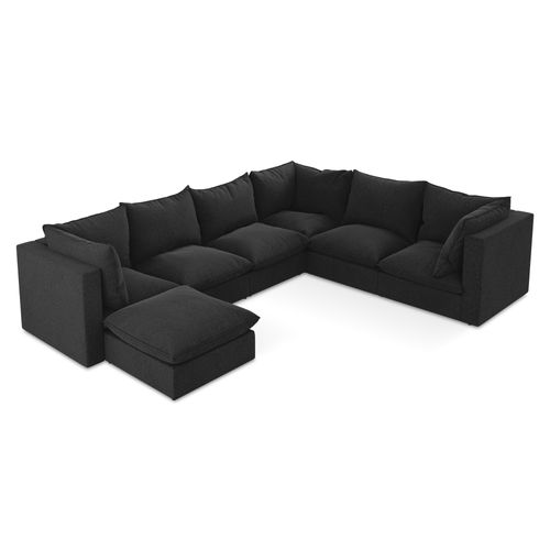 Canapé Panoramique 5 Places Modulaire Manao En Velours Noir