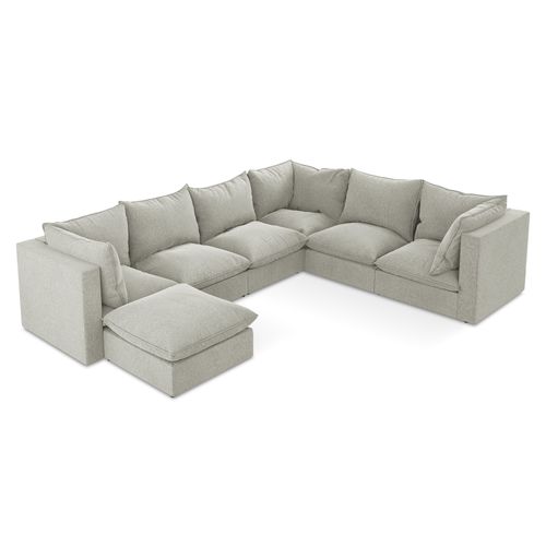 Canapé Panoramique 5 Places Modulaire Manao En Velours Gris Clair