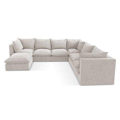 Canapé Panoramique 5 Places Modulaire Manao En Velours Beige Clair