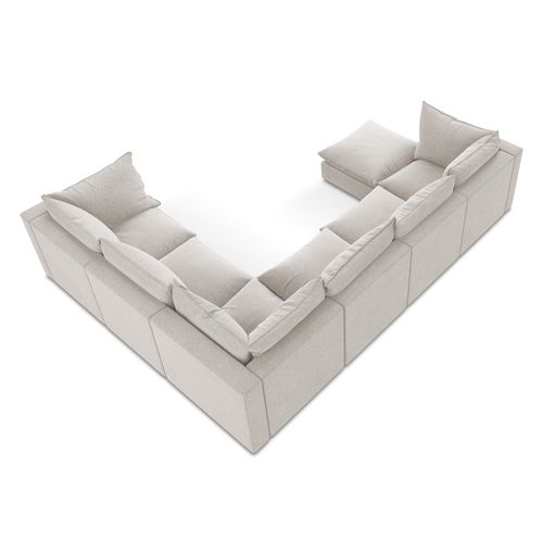 Canapé Panoramique 5 Places Modulaire Manao En Velours Beige Clair