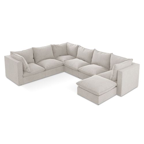 Canapé Panoramique 5 Places Modulaire Manao En Velours Beige Clair