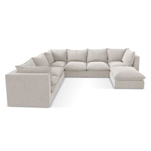 Canapé Panoramique 5 Places Modulaire Manao En Velours Beige Clair