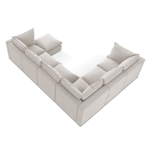 Canapé Panoramique 5 Places Modulaire Manao En Velours Beige Clair