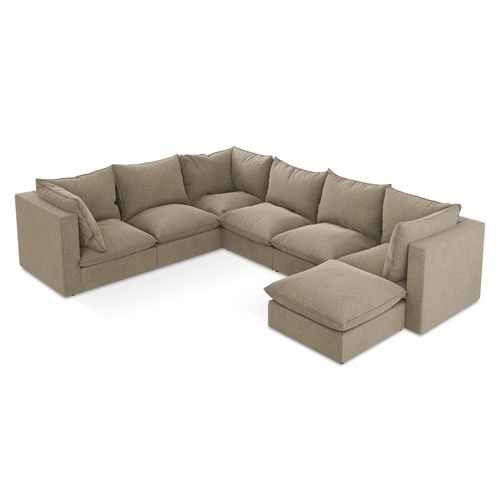 Canapé Panoramique 5 Places Modulaire Manao En Velours Beige