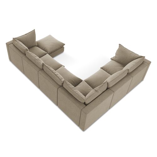 Canapé Panoramique 5 Places Modulaire Manao En Velours Beige