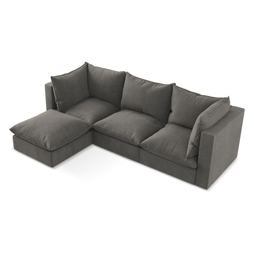 Canapé D'angle 3 Places Modulaire Gauche Manao En Tissu Texturé Gris Foncé