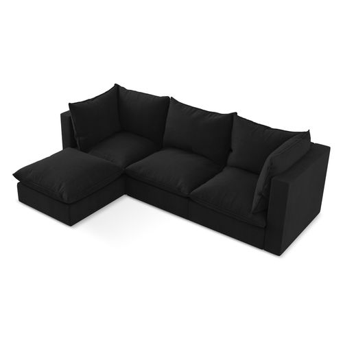 Canapé D'angle 3 Places Modulaire Gauche Manao En Tissu Texturé Noir