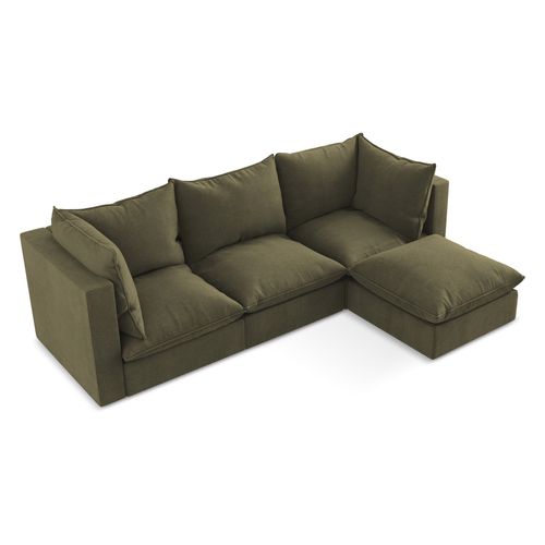Canapé D'angle 3 Places Modulaire Droit Manao En Tissu Texturé Olive