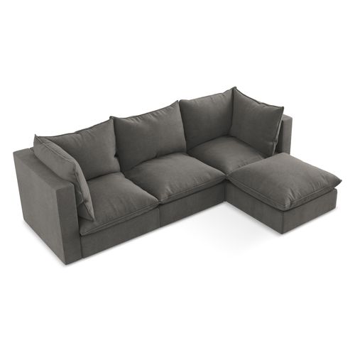 Canapé D'angle 3 Places Modulaire Droit Manao En Tissu Texturé Gris Foncé