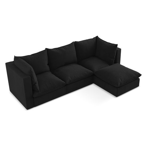 Canapé D'angle 3 Places Modulaire Droit Manao En Tissu Texturé Noir