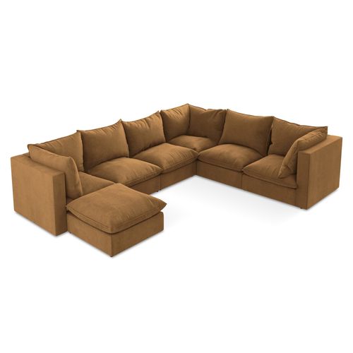 Canapé Panoramique 5 Places Modulaire Manao En Tissu Texturé Terre Cuite