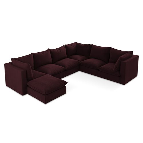Canapé Panoramique 5 Places Modulaire Manao En Tissu Texturé Bordeaux