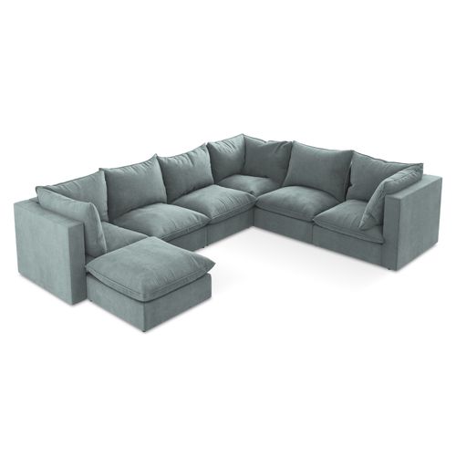 Canapé Panoramique 5 Places Modulaire Manao En Tissu Texturé Jeans