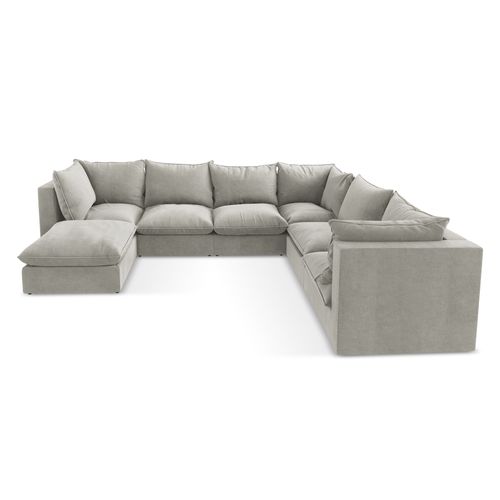 Canapé Panoramique 5 Places Modulaire Manao En Tissu Texturé Gris Clair