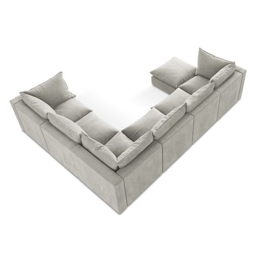 Canapé Panoramique 5 Places Modulaire Manao En Tissu Texturé Gris Clair
