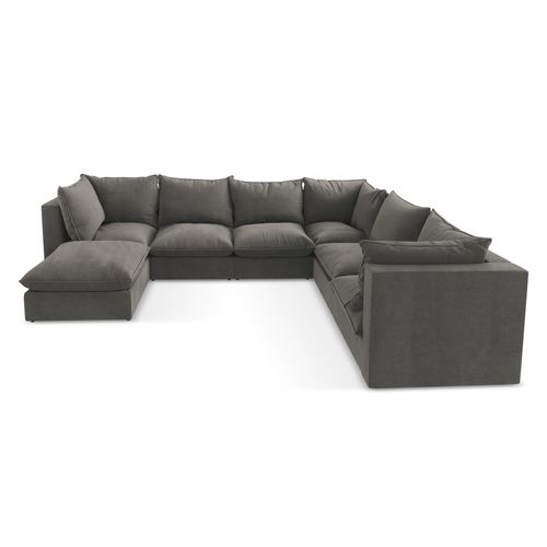 Canapé Panoramique 5 Places Modulaire Manao En Tissu Texturé Gris Foncé