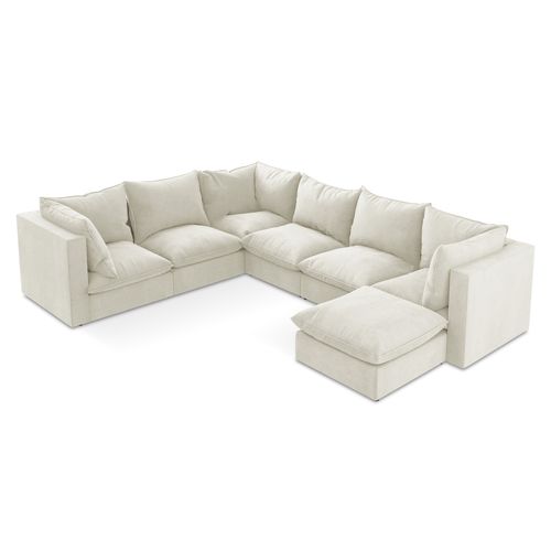 Canapé Panoramique 5 Places Modulaire Manao En Tissu Texturé Beige