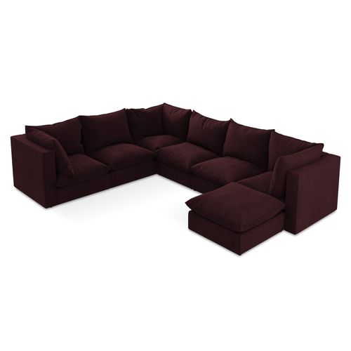 Canapé Panoramique 5 Places Modulaire Manao En Tissu Texturé Bordeaux