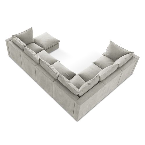 Canapé Panoramique 5 Places Modulaire Manao En Tissu Texturé Gris Clair