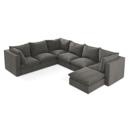 Canapé Panoramique 5 Places Modulaire Manao En Tissu Texturé Gris Foncé