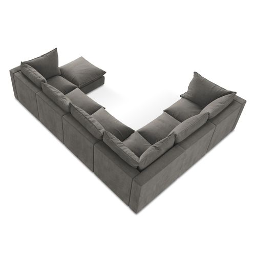 Canapé Panoramique 5 Places Modulaire Manao En Tissu Texturé Gris Foncé