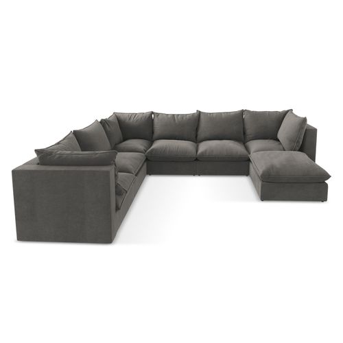 Canapé Panoramique 5 Places Modulaire Manao En Tissu Texturé Gris Foncé