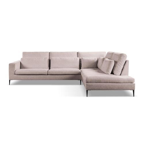 Canapé D’angle 4 Places Droit Akala En Tissu Chenille Rose Poudré
