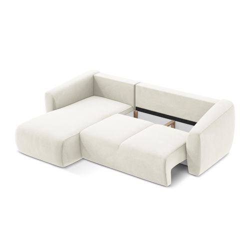 Canapé D’angle 3 Places Gauche Convertible Guava En Velours Beige Clair