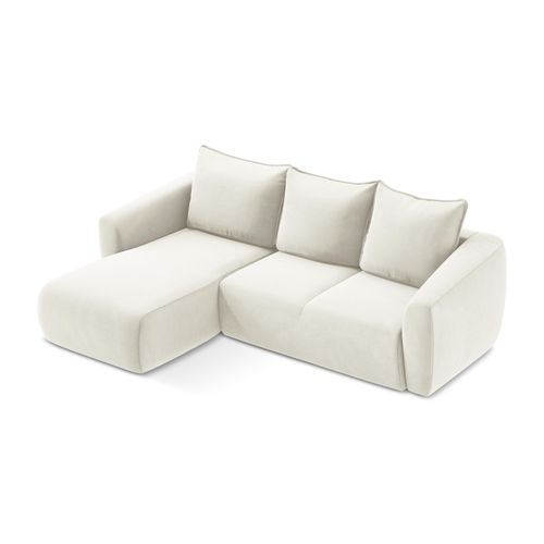 Canapé D’angle 3 Places Gauche Convertible Guava En Velours Beige Clair