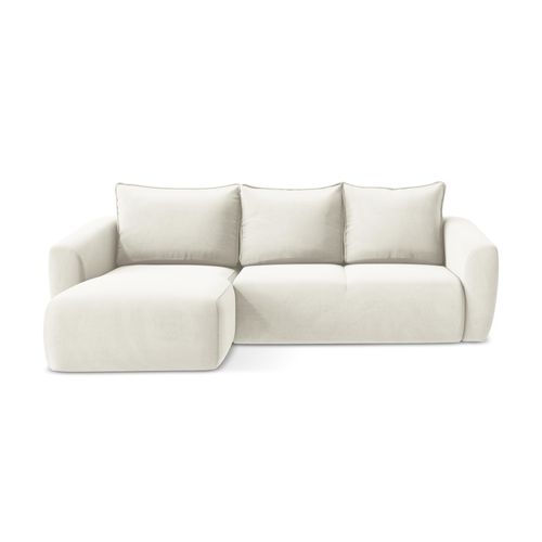 Canapé D’angle 3 Places Gauche Convertible Guava En Velours Beige Clair