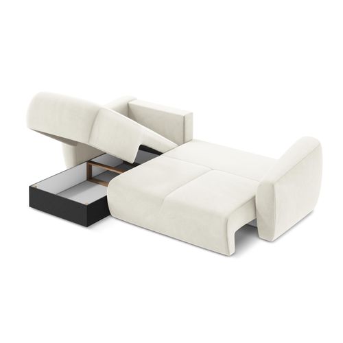 Canapé D’angle 3 Places Gauche Convertible Guava En Velours Beige Clair