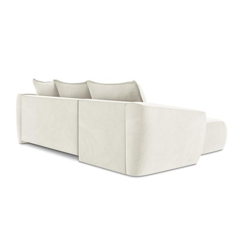 Canapé D’angle 3 Places Gauche Convertible Guava En Velours Beige Clair
