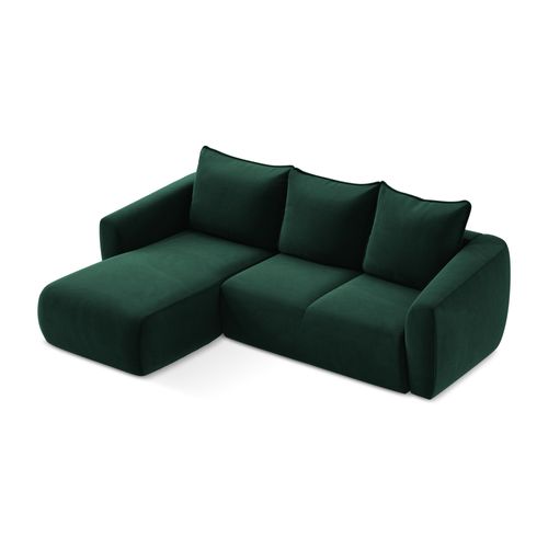 Canapé D’angle 3 Places Gauche Convertible Guava En Velours Bouteille Verte