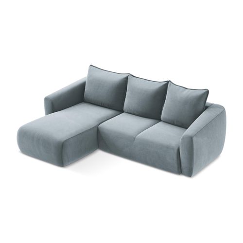 Canapé D’angle 3 Places Gauche Convertible Guava En Velours Bleu Clair
