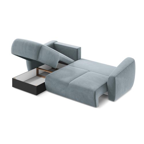 Canapé D’angle 3 Places Gauche Convertible Guava En Velours Bleu Clair
