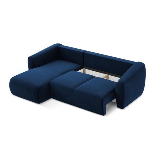 Canapé D’angle 3 Places Gauche Convertible Guava En Velours Bleu Royal