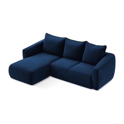 Canapé D’angle 3 Places Gauche Convertible Guava En Velours Bleu Royal