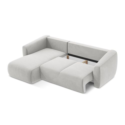 Canapé D’angle 3 Places Gauche Convertible Guava En Velours Argent