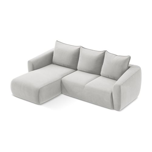 Canapé D’angle 3 Places Gauche Convertible Guava En Velours Argent