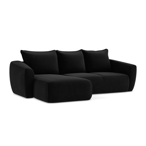 Canapé D’angle 3 Places Gauche Convertible Guava En Velours Noir