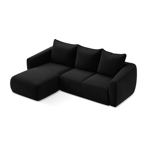 Canapé D’angle 3 Places Gauche Convertible Guava En Velours Noir