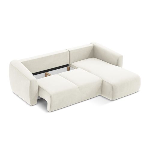 Canapé D'angle Droit Convertible Guava En Velours Beige Clair