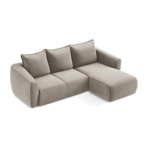 Canapé D'angle Droit Convertible Guava En Velours Taupe