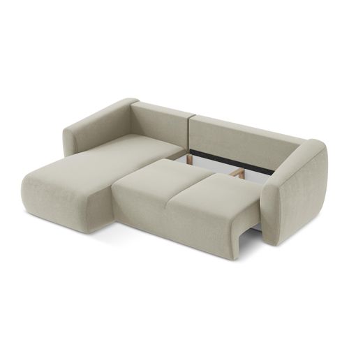 Canapé D’angle 3 Places Gauche Convertible Guava En Tissu Texturé Beige Clair