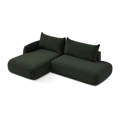 Canapé D’angle 3 Places Gauche Convertible Hale En Tissu Texturé Bouteille Verte